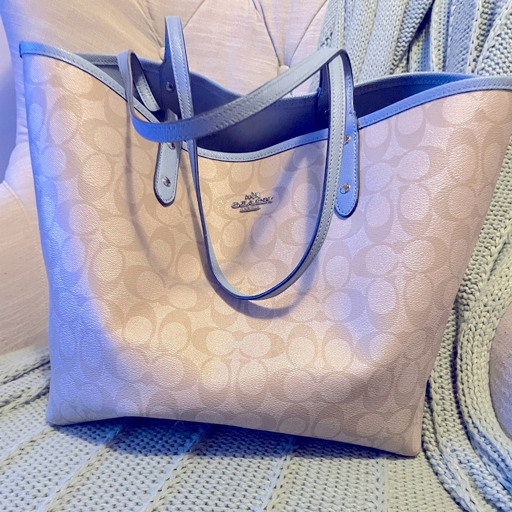 Coach Light Blue Reversible Tote Bag, great condition!